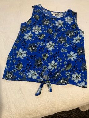 Style & Co. Royal Blue Floral Tie-Front Tank